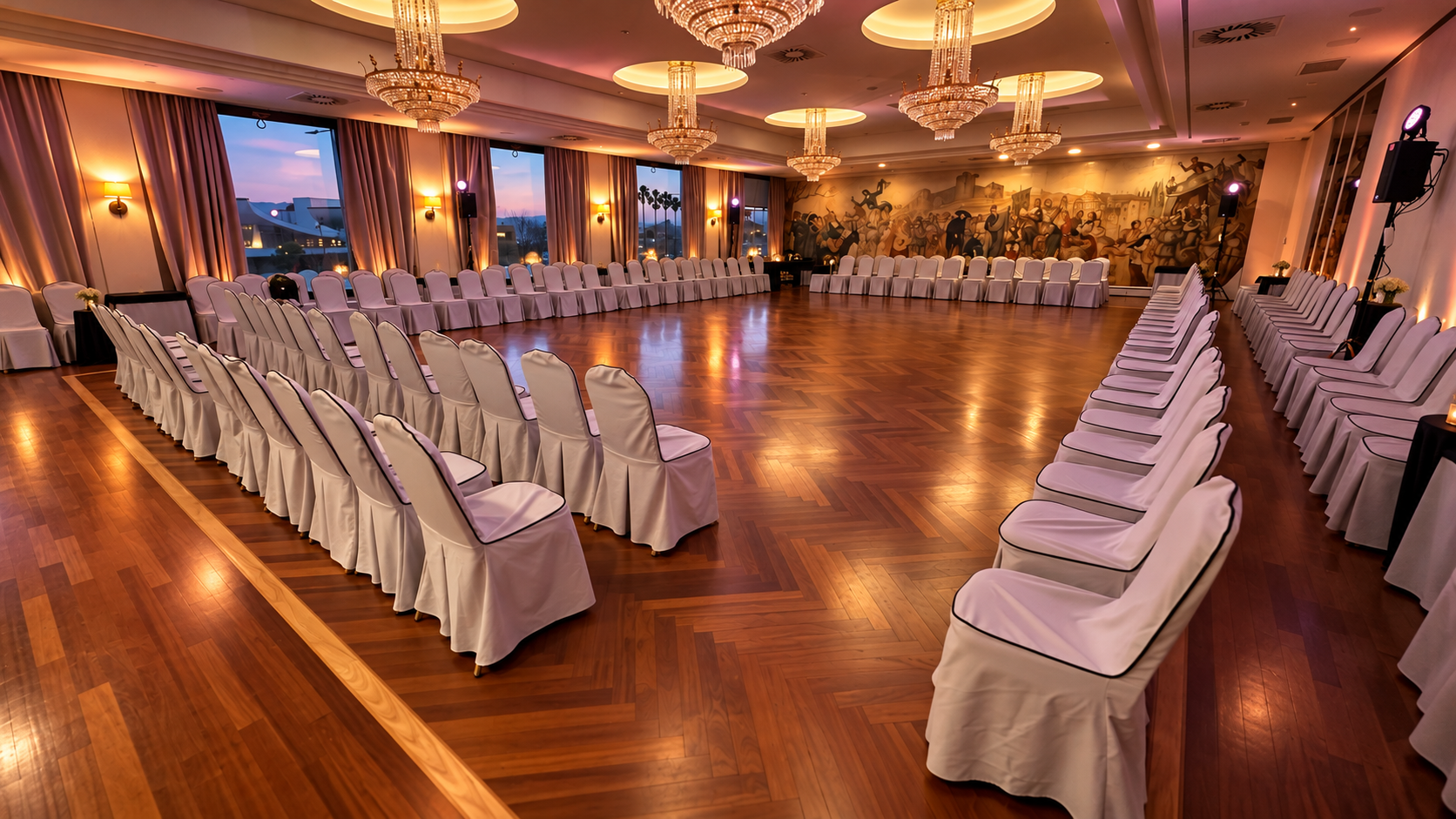 Sala elegante dell'Hotel Bahía preparata per l'evento
